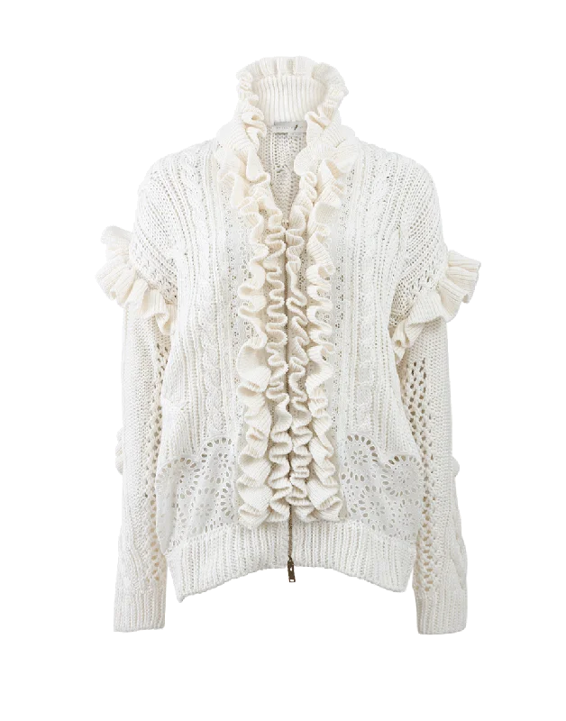 Neon - cardigan for a bold and eye - catching look -Broderie Anglaise Zip Cardigan