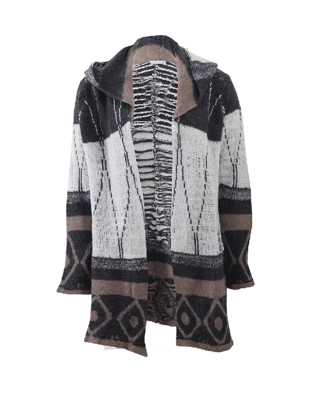 V - neck cardigan to elongate the neck -Hooded Geometrics Cardigan