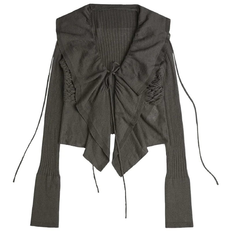 Patchwork - cardigan with a unique design -Ruffled Drape Angora Cardigan Charcoal