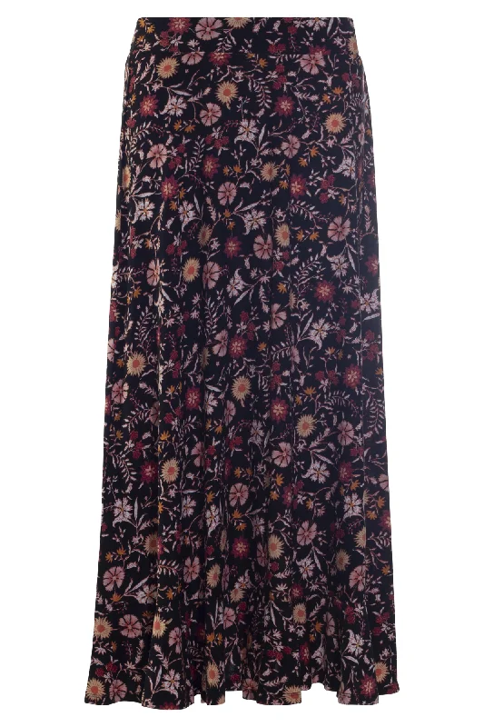 High-waisted skirts for slimming chic style -Printed Slinky pull on Skirt | Orange Black Vine | 7427AR