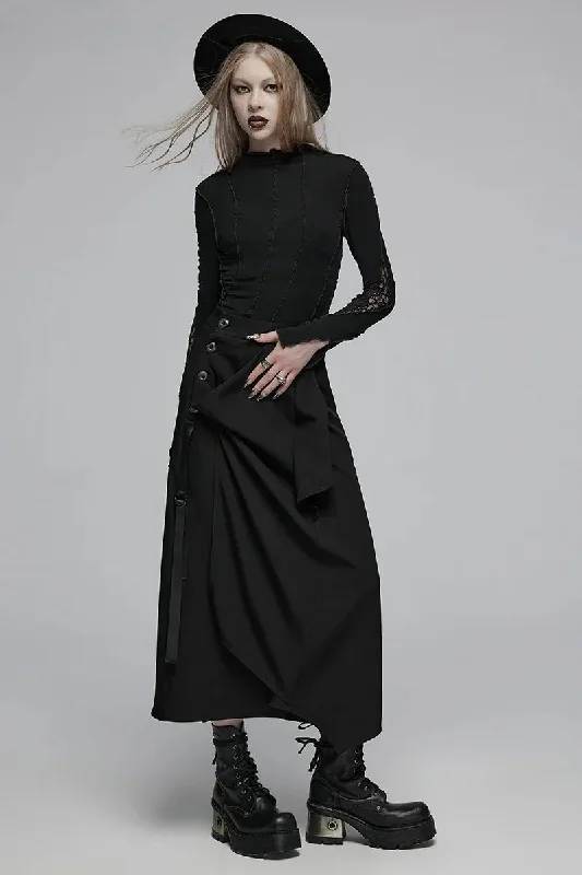 Luxury skirts with shimmering sequin details -Women's Irregular Casual Deconstructed Black Waisted High Loose Medium Daily Skirt