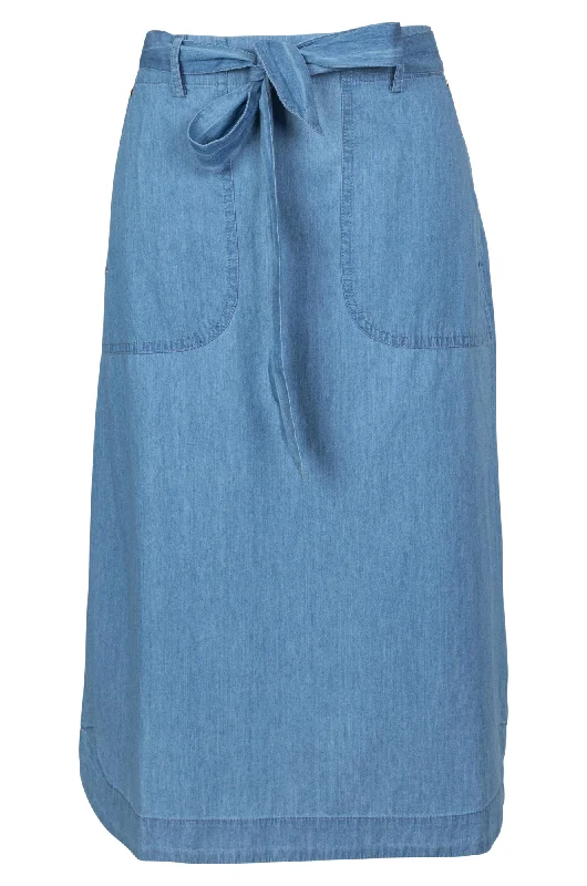 Ruffled maxi skirts for boho summer flair -100% Cotton Chambray Skirt | LIGHT BLUE | 6650A1