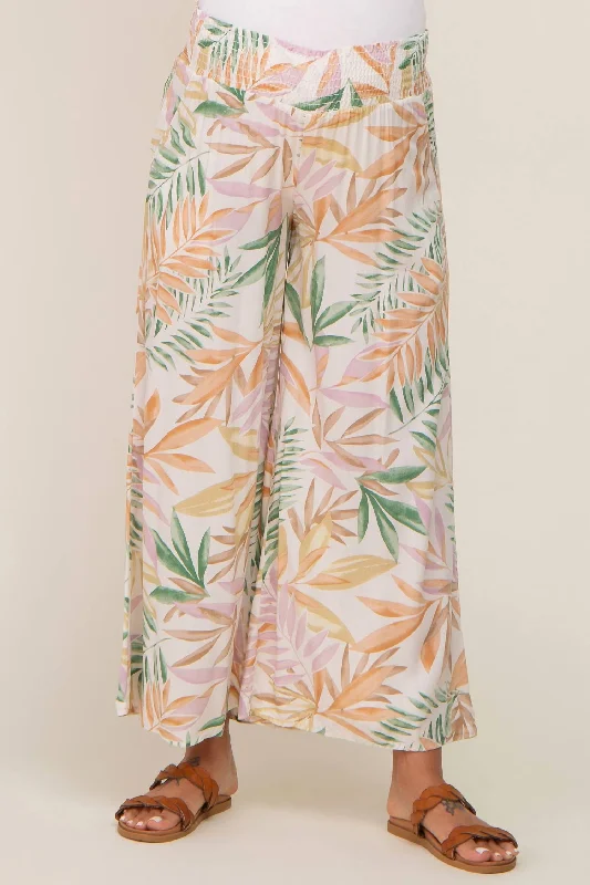 Tight trousers for women with elastic waistband for comfortable all-day wear -Palm Printed Palazzo Pants In Multi