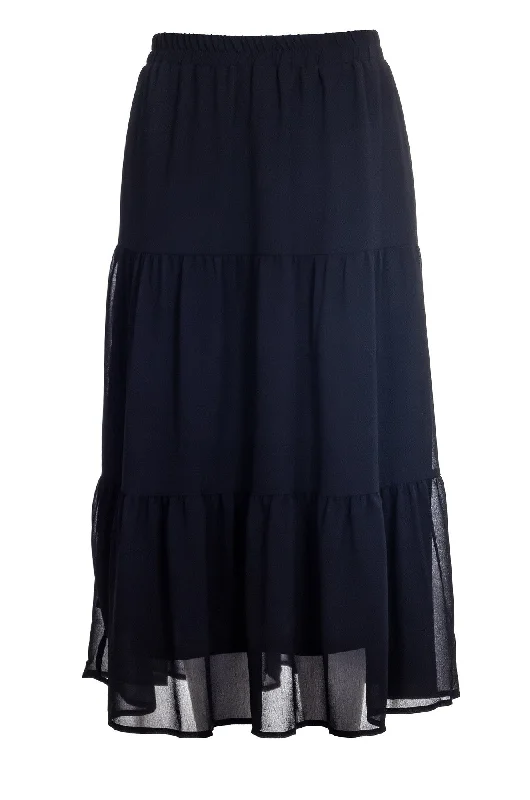 Durable cotton skirts for tough daily use -Lined plain Chiffon Skirt | Black | 8543A1