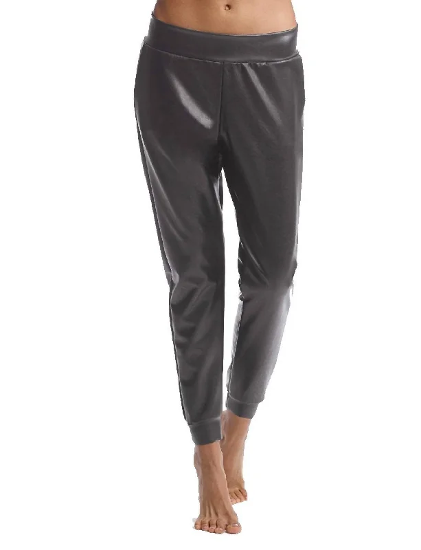 Tight trousers for women with leather accents and modern, bold design -Faux Leather Jogger In Grey