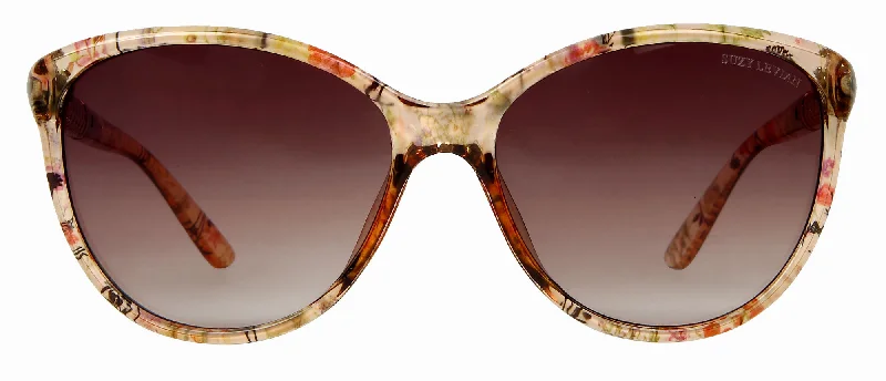 UV-protected Glasses for Eye Health -Suzy Levian Women's Pink Floral Gold Trellis Accent Sunglasses