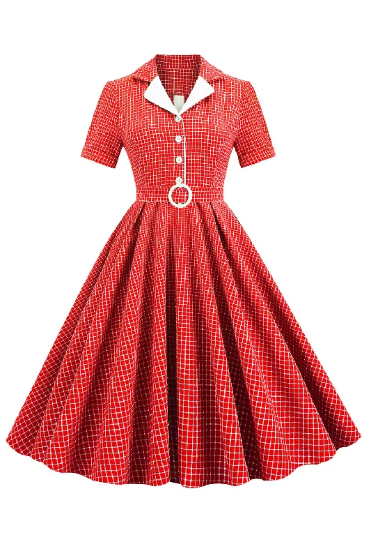 Purple Dresses for Royalty -Retro Style Red Plaid 1950s Dress