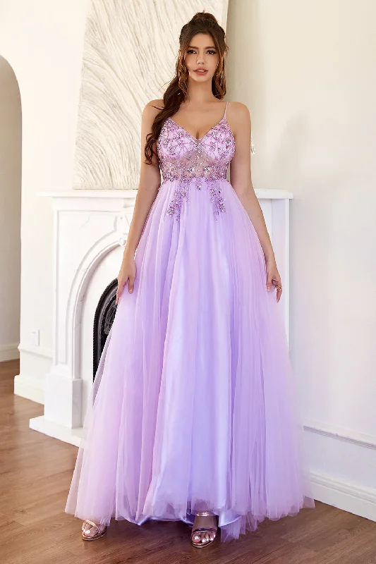 Gray Dresses for Subtle -Purple Beading Tulle Prom Dress