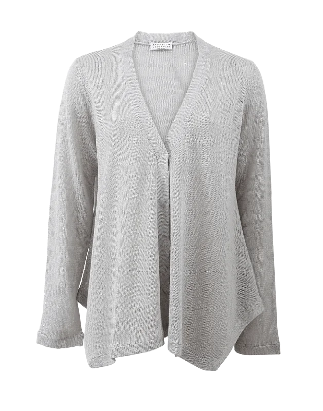 Round - neck cardigan for a cute appearance -Linen Silk Cardigan