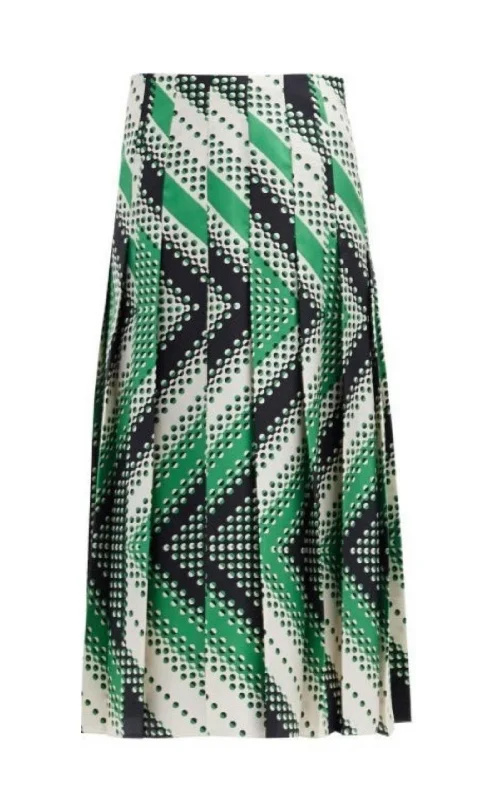 Luxury skirts with intricate embroidery accents -Pleated Chevron Print Silk Skirt