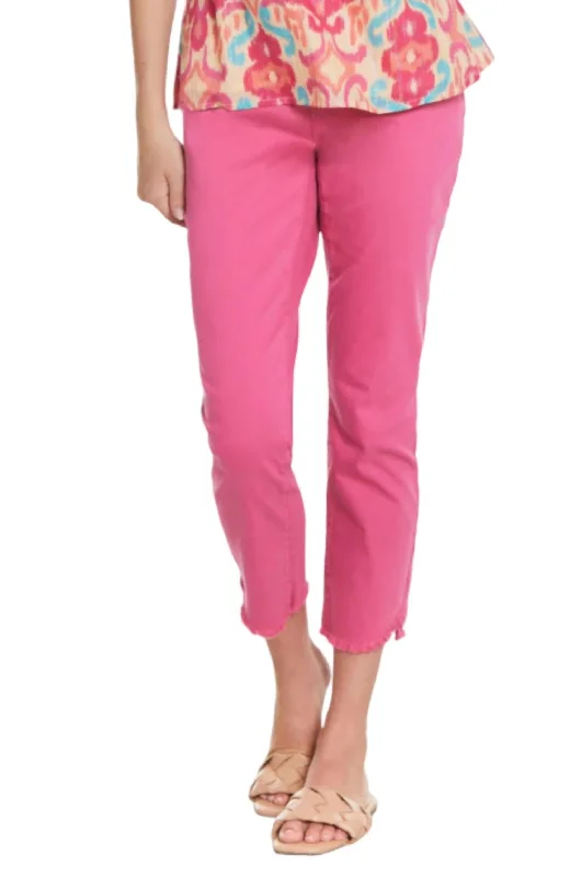 Skinny tight trousers for men with fade-resistant fabric for long-lasting wear -Crop Step Fray Hem Jeans In Bright Pink