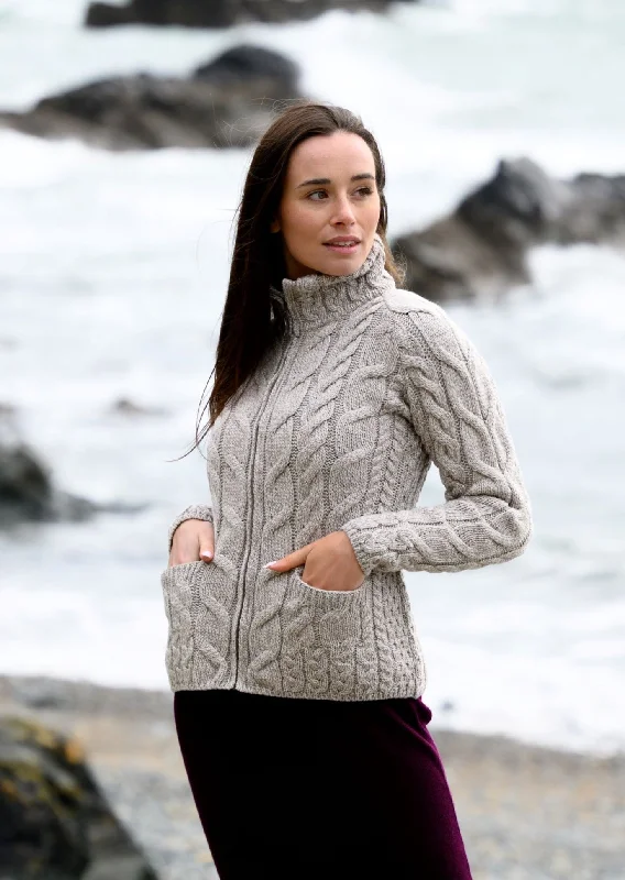 Striped cardigan for a classic look -Aran Full Zip Cardigan | Oatmeal