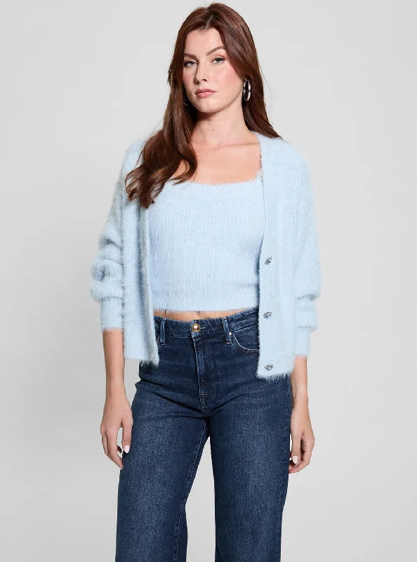 Ribbed - knit cardigan for a snug fit -Blue Keyla Knit Cardigan