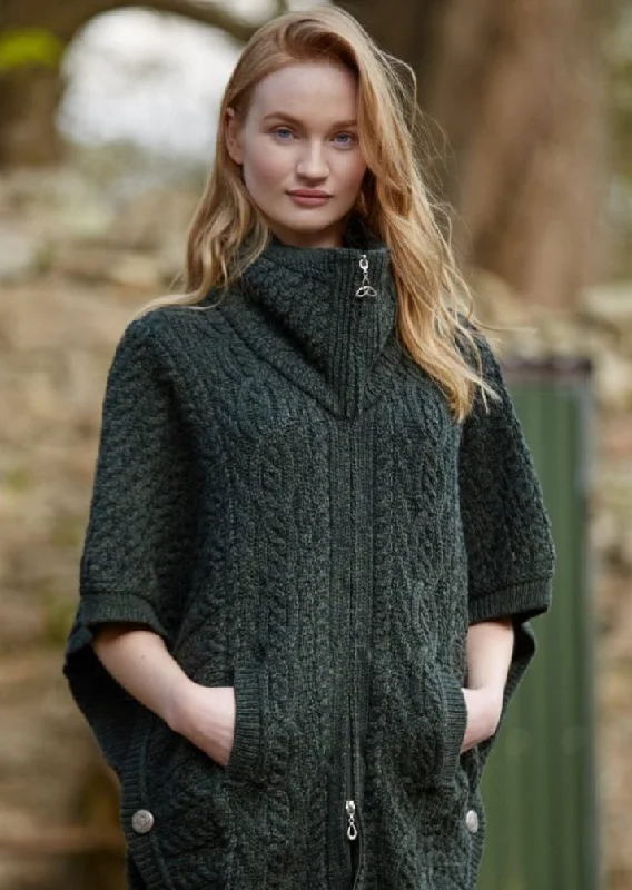 Black - cardigan for a versatile wardrobe staple -Aran Crafts Funnel Neck Cardigan | Green