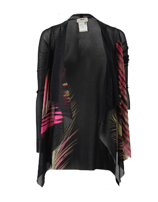 Fashion - show cardigan for a trendy statement -Drape Palm Print Cardigan