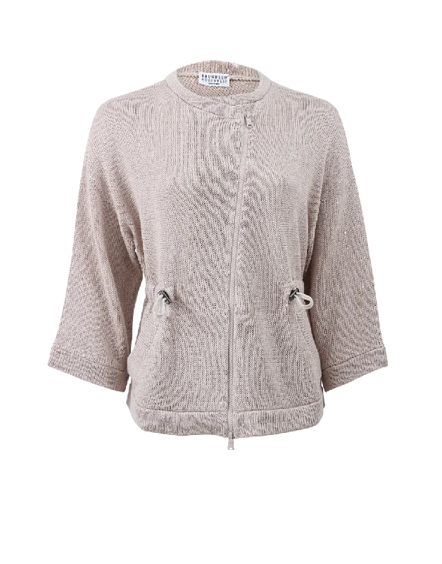 Three - quarter - sleeve cardigan for versatility -Drawstring Waist Cardigan