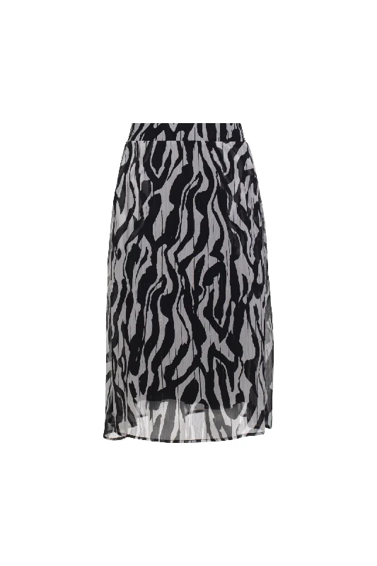 Designer maxi skirts for upscale bohemian flair -Printed Chiffon pull on Skirt | Blk Ivory Lurex Abstract | 8558AR