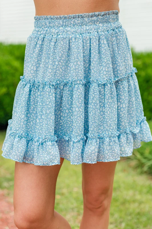 Classic skirts with subtle texture weave -Now Or Never Blue Spotted Skirt