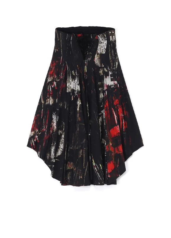 Luxury skirts with elegant silk sheen -OIL PAINT PRINT LACE-UP DETAIL RAYON SKIRT