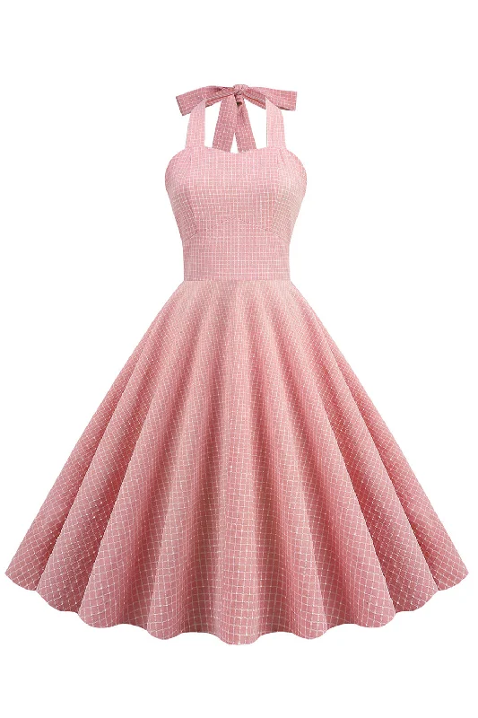 Geometric Dresses for Modern -Halter Plaid 1950s Swing Dress