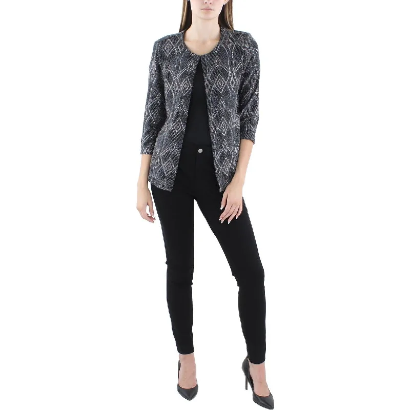 Long - sleeve cardigan for cold weather -Alex Evenings Womens Glitter Cardigan Collarless Blazer