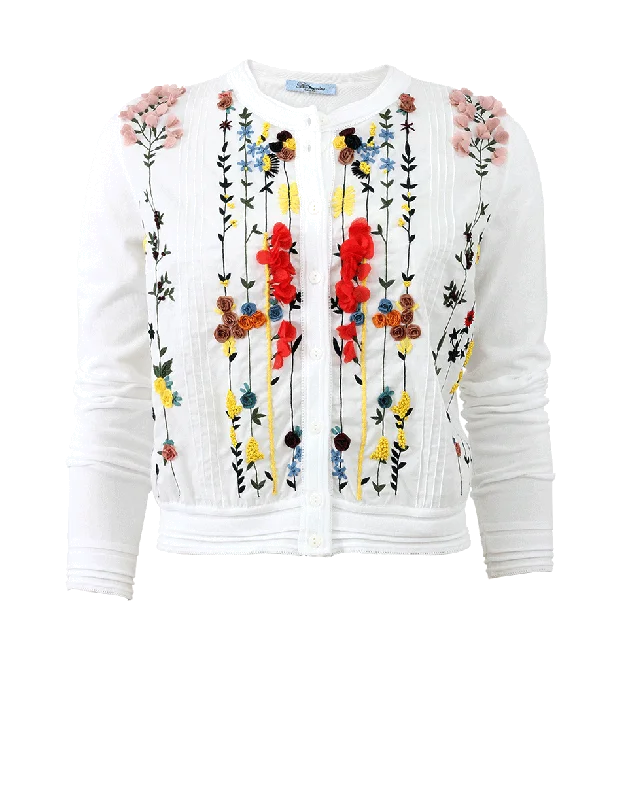 Men's cotton cardigan for casual wear -Floral Embroidered Cardigan