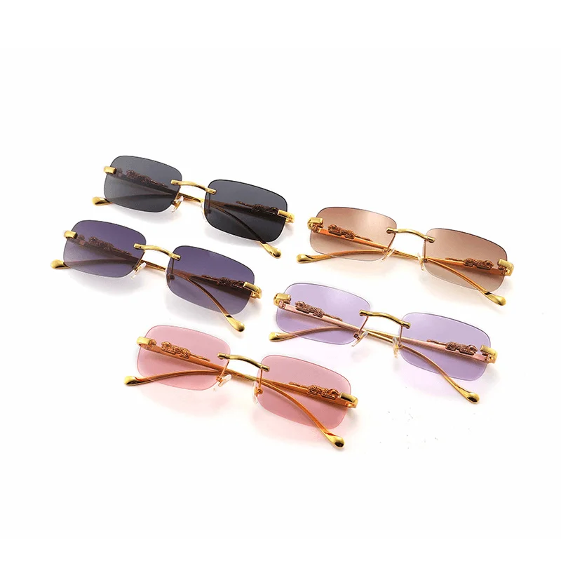 Weekend Sunglasses for Leisure -Frameless Square Sunglasses Color Men'S and Women'S Retro Leopard Head Metal