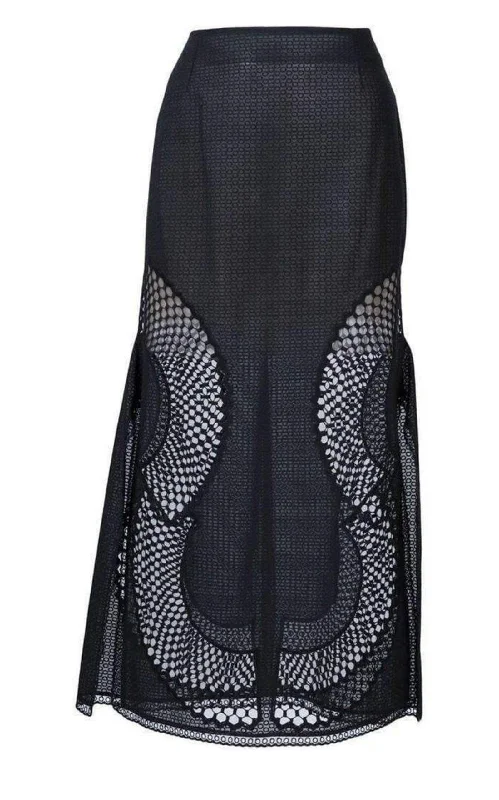 Stretchy mini skirts for flexible movement -Perforated A-Line Black Skirt