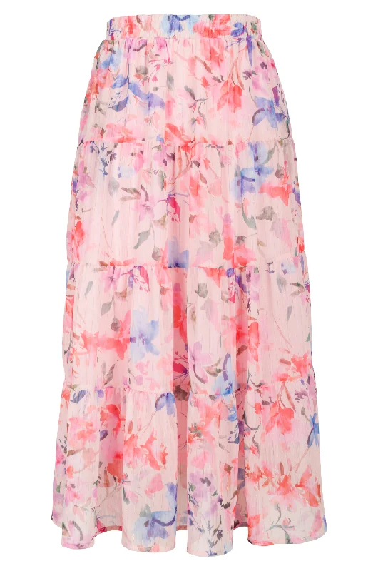 A-line mini skirts for fun flirty looks -Printed Chiffon Skirt with lining | Pink Blue Garden | 8559AR