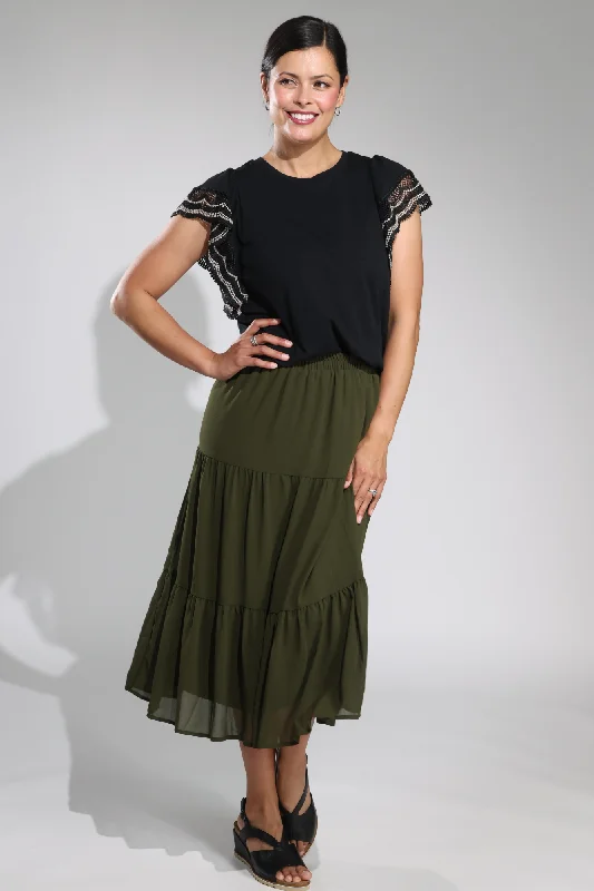 Bold leather skirts for daring fashion statements -Lined plain Chiffon Skirt | OLIVE | 8543A1