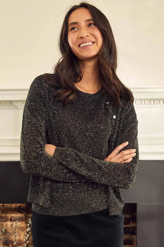 Black - cardigan for a versatile wardrobe staple -Metallic Knit Cardigan | Black/Gold