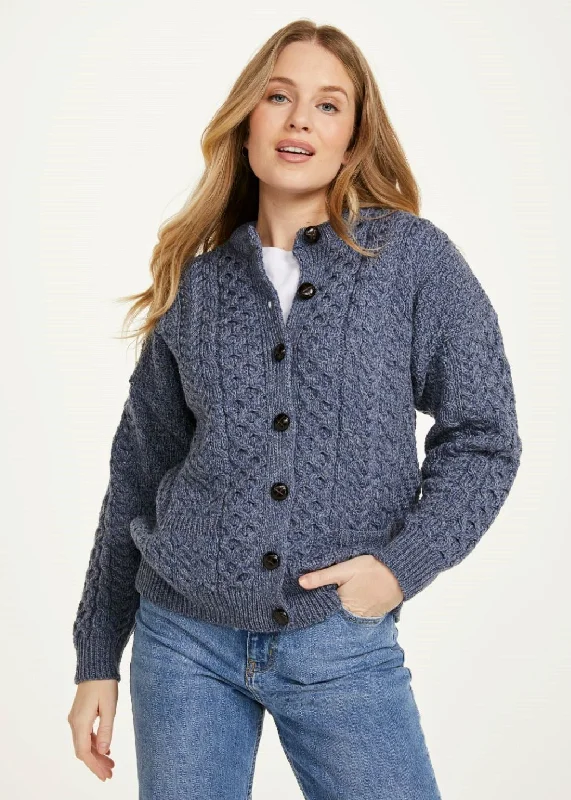 Cycling - cardigan for a sporty look -Achill Island Ladies Aran Cardigan | Denim