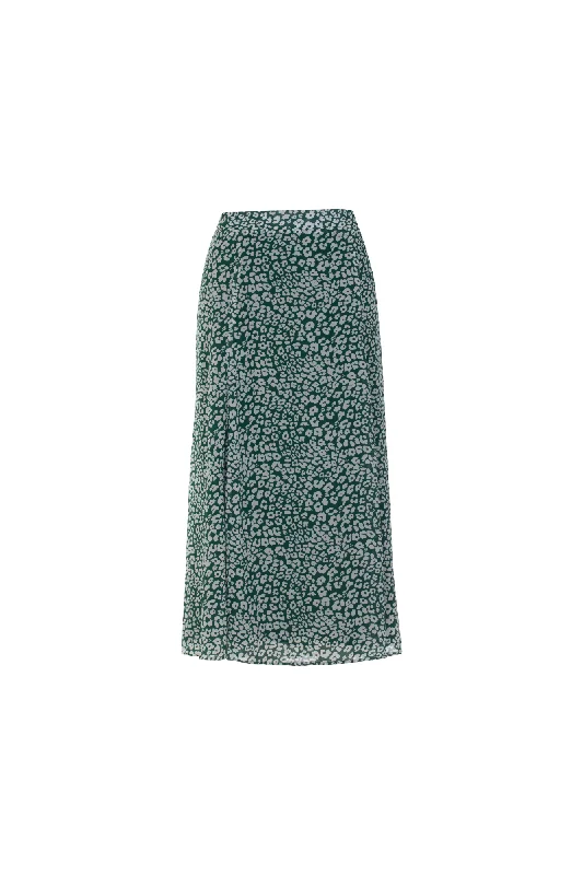 Vintage denim skirts for nostalgic charm -Printed Chiffon Skirt | Green White Spot | 7127AR