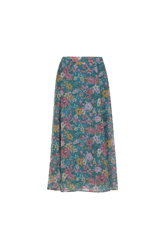 Designer skirts for luxury fashion flair -Printed Chiffon Skirt | Marine Pink Rose | 7127AR