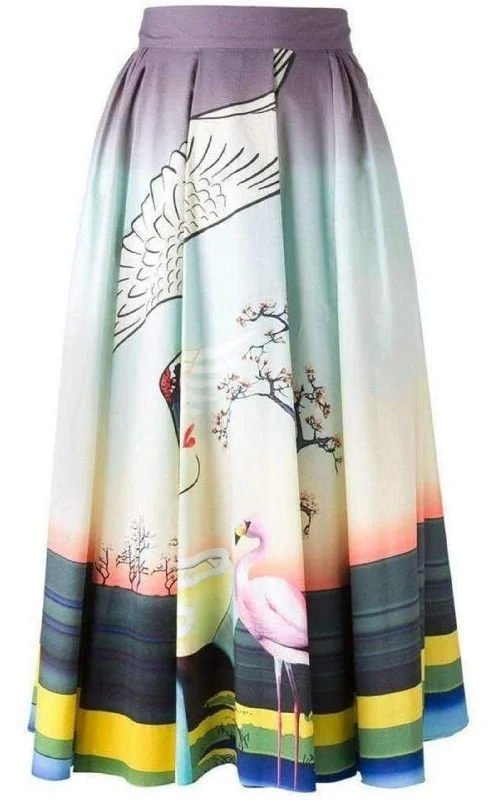 Designer skirts for luxury fashion flair -Flamingo Print Cotton Skirt