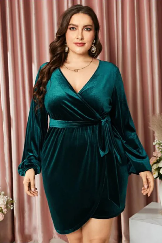 Casual Dresses for Everyday -Plus Size Dark Green Velvet Dress