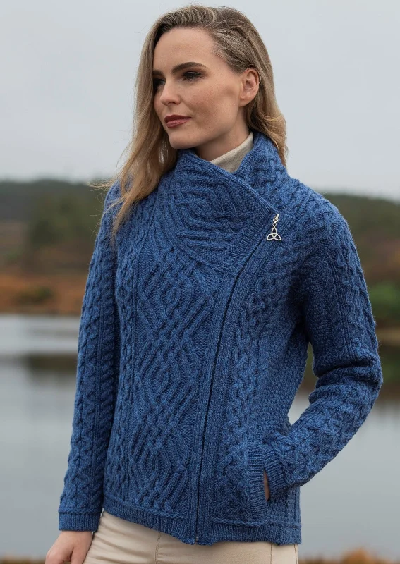 Knee - length cardigan for an elegant look -Aran Shannon Side Zip Cardigan | Blue