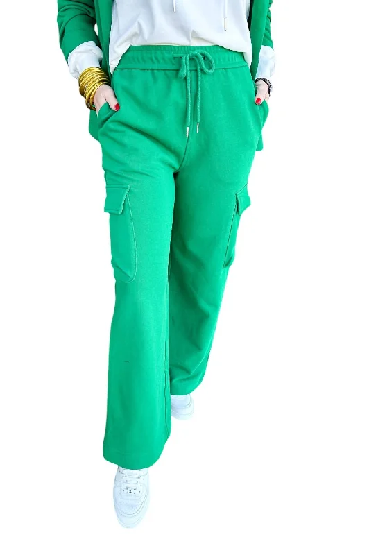 Tight office trousers for women with professional cut and flattering fit -French Terry Relaxed Wide Leg Cargo Pants In Green