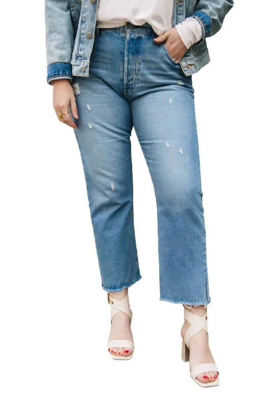 Tight trousers for women with vertical stripes and slimming effect for a sleek look -501 Straight Crop Jeans In Indigo Destructed