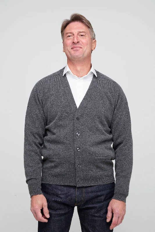 Vintage - style cardigan for a retro look -Men's Lambswool Cardigan - Grey