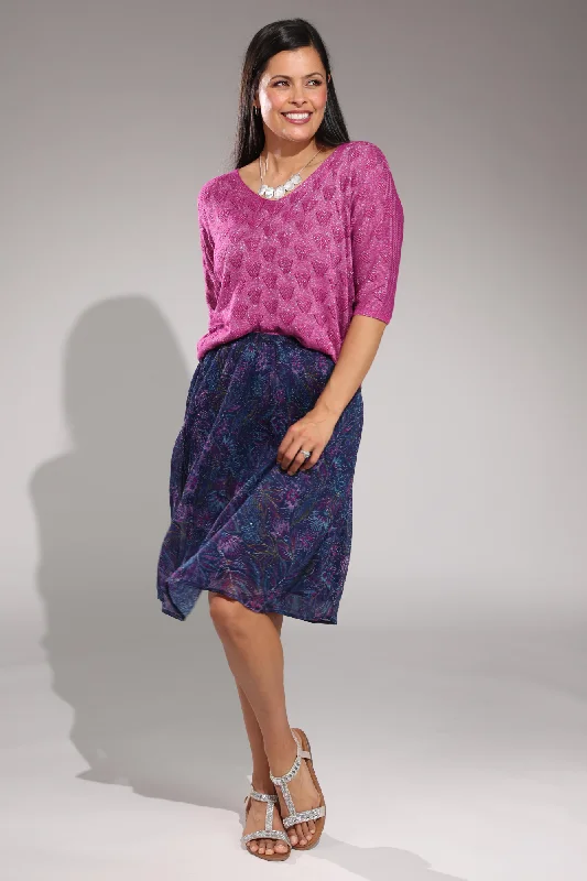 Wrap midi skirts for stylish ease -Mini pleat printed Chiffon Skirt | Navy Purple Sketch | 8574A1