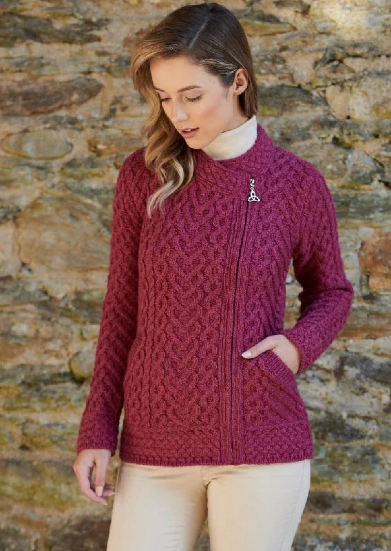 Purple - cardigan for an elegant and regal look -Aran Heart Design Zip Cardigan | Magenta