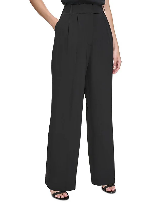 Tight trousers for women with pockets and slim silhouette for practical fashion -Womens Pleated High Rise Wide Leg Pants