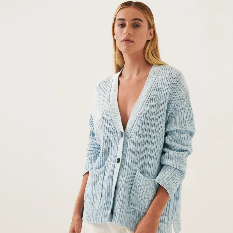 Casual - cardigan for everyday wear -Neela Cotton Patch Pocket Cardigan (Clear Water)