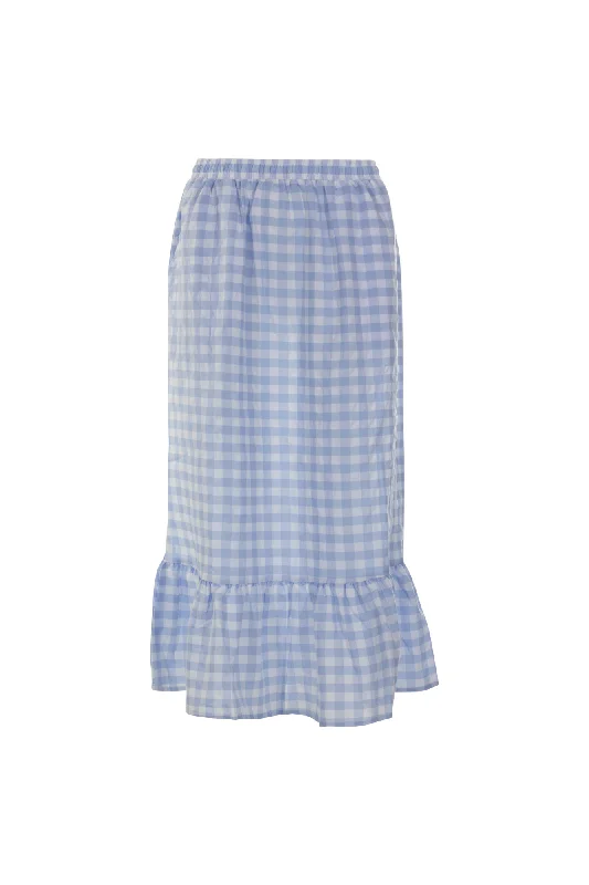 A-line skirts with flared hem elegance -Gingham Skirt with hem frill | Sky/White Big Check | 4077AR