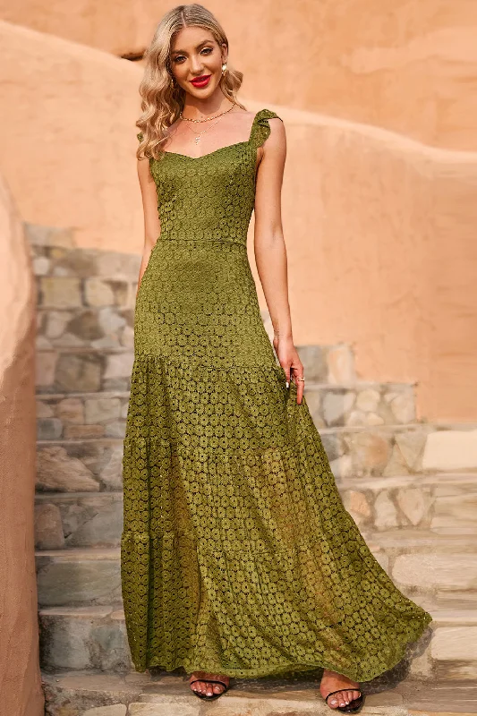 Graduation Dresses for Milestone -Army Green Summer Lace Maxi Dress