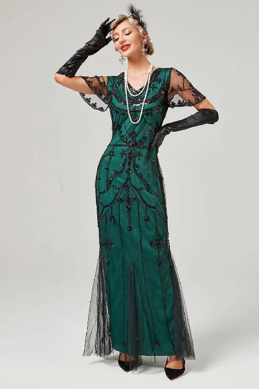 Floral Dresses for Romantic -Sequins Black Long 1920s Dress