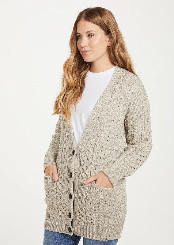 White - cardigan for a clean and fresh look -Aran Boyfriend Cardigan | Oatmeal