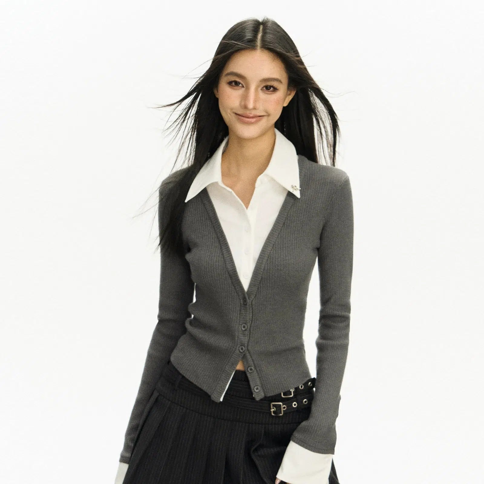 Office - appropriate cardigan for work -Classic Collared Button-Up Knit Cardigan