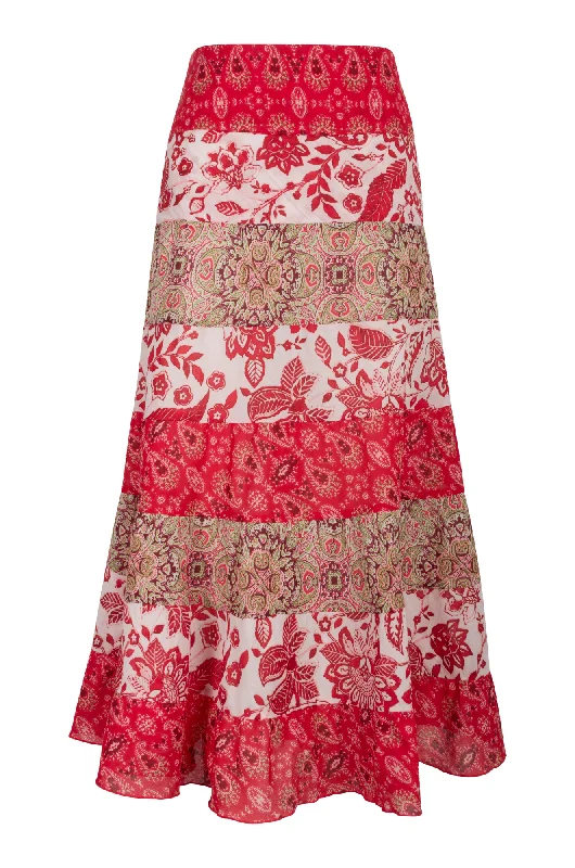 Lightweight skirts for warm weather comfort -100% printed Cotton Skirt | RED MULTI | 8371AR